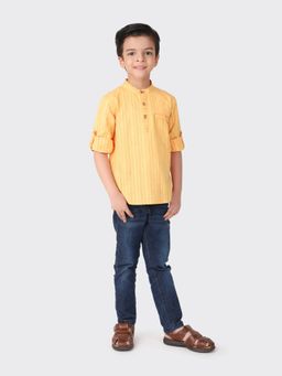 Fabindia - Yellow Cotton Striped Boys Kurta