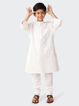Fabindia - White Cotton Printed Long Kurta
