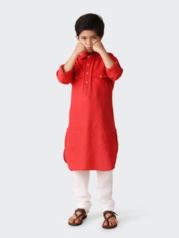 Fabindia - Red Cotton Dobby A-line Long Kurta