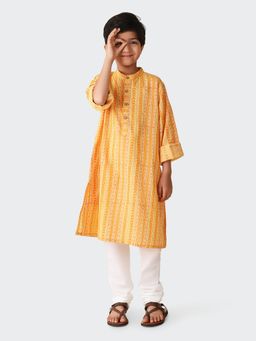 Fabindia - Yellow Cotton Printed A-line Long Kurta