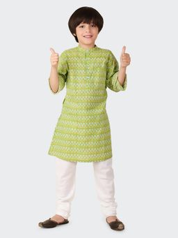 Fabindia - Green Cotton Printed Long Kurta