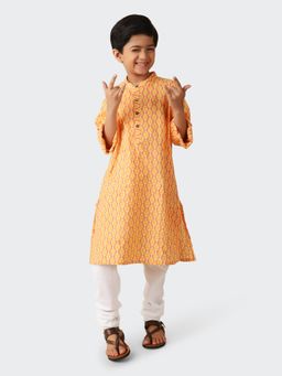 Fabindia - Orange Cotton Printed Long Kurta