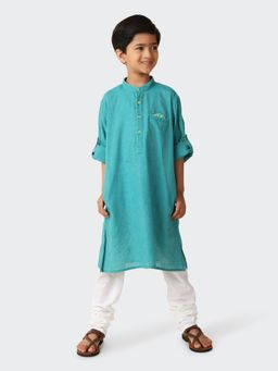 Fabindia - Teal Cotton Woven Long Kurta