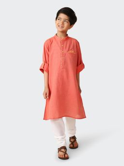Fabindia - Orange Cotton Woven Long Kurta