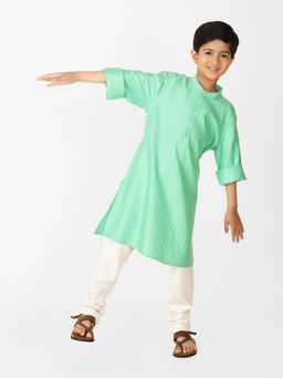 Fabindia - Green Viscose Silk Embroidered A-line Long Kurta