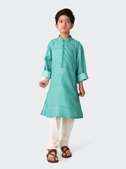 Fabindia - Teal Viscose Silk Printed A-line Long Kurta