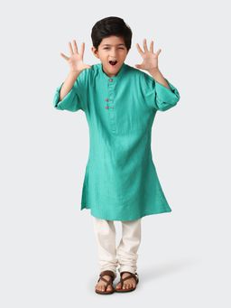 Fabindia - Green Viscose Blend Woven A-line Long Kurta