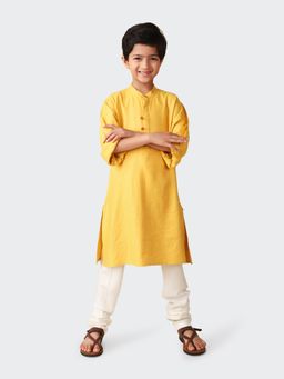 Fabindia - Yellow Viscose Blend Woven A-line Long Kurta