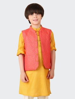 Fabindia - Orange Viscose Silk Printed Jacket