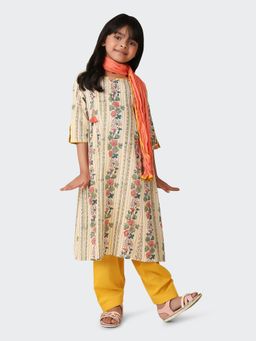 Fabindia - Yellow Cotton Printed Salwar (Set of 3)
