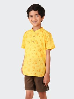 Fabindia - Yellow Cotton Printed Short Kurta