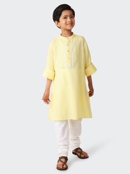Fabindia - Yellow Cotton Embroidered Long Kurta