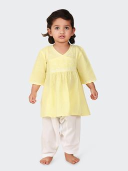 Fabindia - Yellow Cotton Embroidered A-line Salwar (Set of 2)