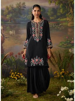 Lakshita - Women's Black Round Neck Embroidered Kurta with Sharara