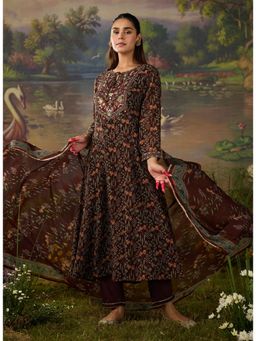 Lakshita - Women's Brown Keyhole Neck Embroidered Kurta with Pant and Dupatta
