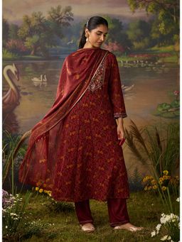 Lakshita - Women's Rust Keyhole Neck Embroidered Kurta with Pant and Dupatta