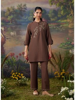 Lakshita - Brown Metallic Dori Embroidered Co-Ord Set