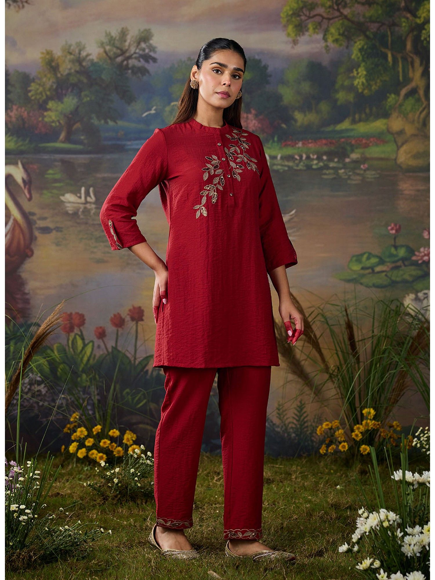 lakshita Red Metallic Dori Embroidered Co-Ord Set-picture-10