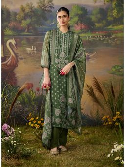 Lakshita - Women's Olive Mandarin Neck Printed Kurta with Pant and Dupatta
