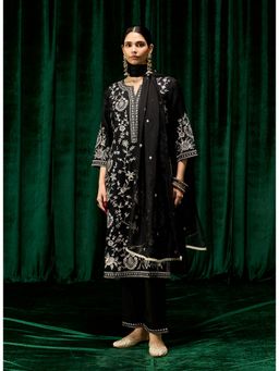 Lakshita - Women's Black Round Neck Embroidered Kurta with Pant and Dupatta