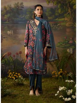 Lakshita - Women's Grey V-Neck Embroidered Kurta with Pant and Dupatta