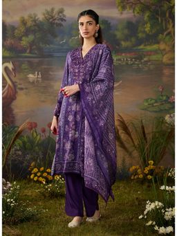 Lakshita - Womens Purple V-Neck Embroidered Kurta with Pant and Dupatta
