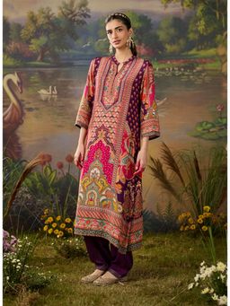 Lakshita - Women's Purple Mandarin Neck Abstract Kurta with Salwar