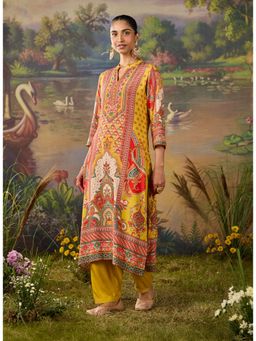 Lakshita - Women's Yellow Mandarin Neck Abstract Kurta with Salwar