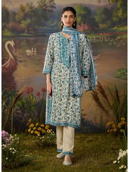 Lakshita - Women Blue Round Neck Embroidered Kurta with Pant and Dupatta