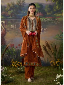 Lakshita - Women's Mustard Round Neck Embroidered Kurta with Pant and Dupatta