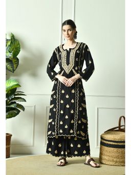SYRISH - Women's Black Beauty Vibrant Chikankari Kurta with Palazzo