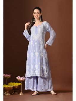 SYRISH - Lavender Grace Hand Embroidered Modal Chikankari Kurta with Palazzo