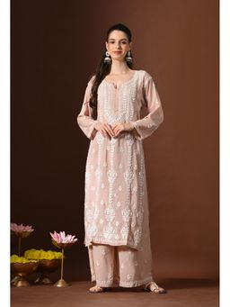 SYRISH - Brown Hand-Embroidered Chikankari Modal Kurta with Palazzo