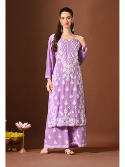 SYRISH - Purple Modal Hand-Embroidered Chikankari Kurta with Palazzo