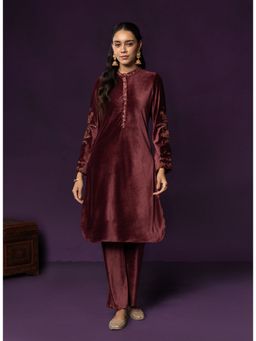 Lakshita - Maroon Embroidered Velvet Co-ord Set