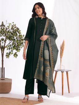 Kami Kubi - Women's Black Art Silk Embroidered Kurta with Pant and Dupatta