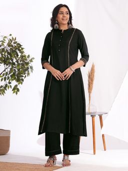Kami Kubi - Women's Black Art Silk Thread Work Kurta with Pant