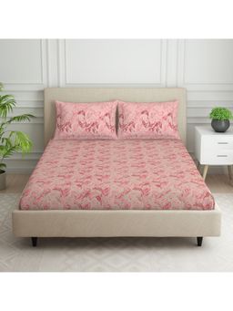SPACES - Tropical 100% Cotton 132 TC Pink 1 Bedsheet with 2 Pillow Covers (Queen)