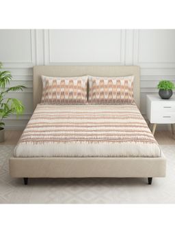 SPACES - Nautique 100% Cotton 144 TC Beige 1 Bedsheet with 2 Pillow Covers (Queen)