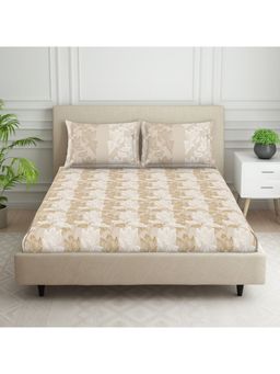 SPACES - 100% Cotton 144 TC Beige 1 Fitted Bedsheet with 2 Pillow Covers (King)