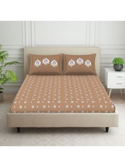 SPACES - 100% Cotton 144 TC Light Brown 1 Fitted Bedsheet with 2 Pillow Covers (King)