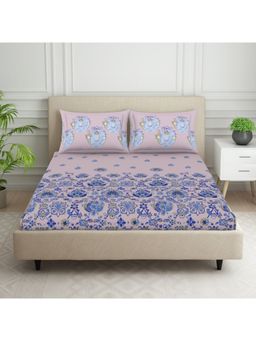 SPACES - 100% Cotton 144 TC Blush 1 Fitted Bedsheet with 2 Pillow Covers (King)