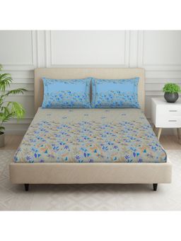 SPACES - 100% Cotton 144 TC Green 1 Fitted Bedsheet with 2 Pillow Covers (King)