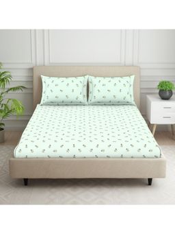 SPACES - 100% Cotton 144 TC Light Green 1 Fitted Bedsheet with 2 Pillow Covers (King)