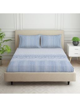 SPACES - Strokes 100% Cotton 144 TC Blue 1 Bedsheet with 2 Pillow Covers (King)