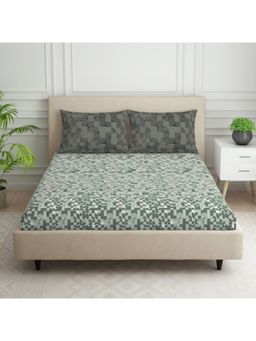 SPACES - Strokes 100% Cotton 144 TC Green 1 Bedsheet with 2 Pillow Covers (King)