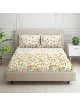 SPACES - Flamboyance 100% Cotton 144 TC Multi-Color 1 Bedsheet with 2 Pillow Covers (King)