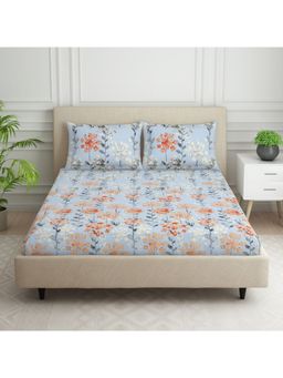 SPACES - Savoire 100% Cotton 144 TC Blue 1 Bedsheet with 2 Pillow Covers (King)