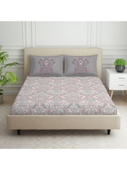 SPACES - Flamboyance 100% Cotton 144 TC Grey 1 Bedsheet with 2 Pillow Covers (King)