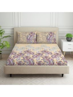 SPACES - Flamboyance 100% Cotton 144 TC Yellow 1 Bedsheet with 2 Pillow Covers (King)